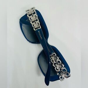 BVLGARI 8167-B Navy Blue Grey Gradient Crystal Flower Women's 55mm Sunglasses